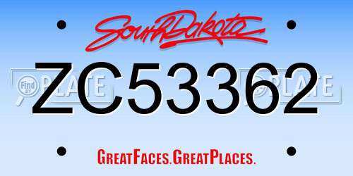 ZC53362 South Dakota License Plate