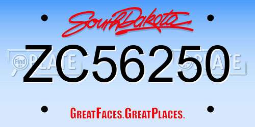 ZC56250 South Dakota License Plate