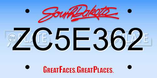 ZC5E362 South Dakota License Plate