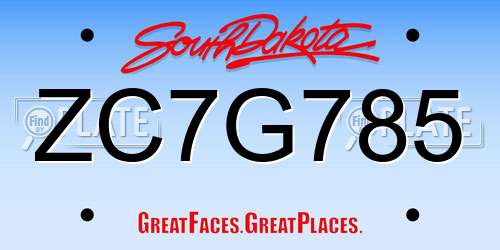 ZC7G785 South Dakota License Plate