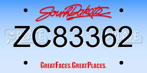 ZC83362 South Dakota License Plate