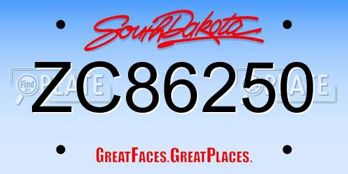 ZC86250 South Dakota License Plate