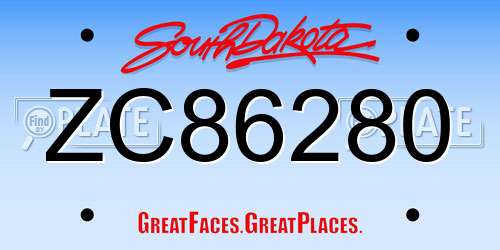 ZC86280 South Dakota License Plate