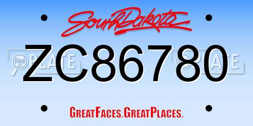 ZC86780 South Dakota License Plate