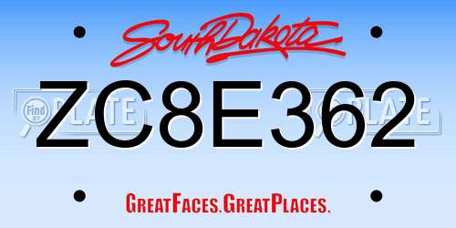 ZC8E362 South Dakota License Plate