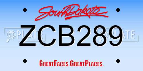 ZCB289 South Dakota License Plate
