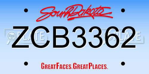 ZCB3362 South Dakota License Plate