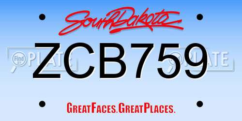 ZCB759 South Dakota License Plate