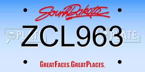 ZCL963 South Dakota License Plate