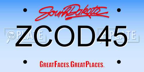 ZCOD45 South Dakota License Plate