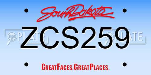 ZCS259 South Dakota License Plate
