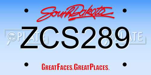 ZCS289 South Dakota License Plate