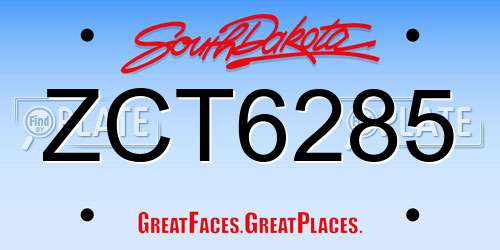 ZCT6285 South Dakota License Plate