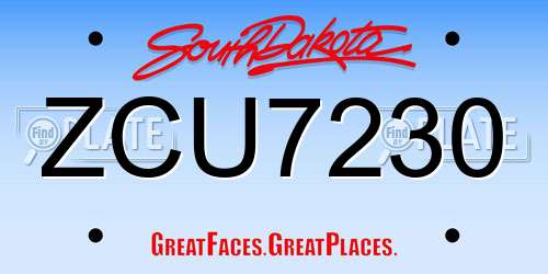 ZCU7230 South Dakota License Plate