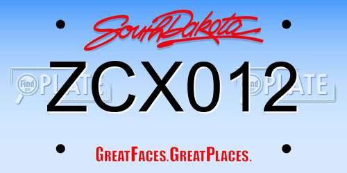 ZCX012 South Dakota License Plate