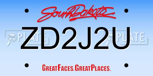 ZD2J2U South Dakota License Plate