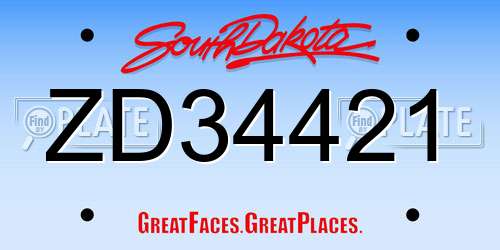 ZD34421 South Dakota License Plate