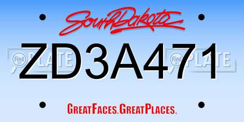 ZD3A471 South Dakota License Plate