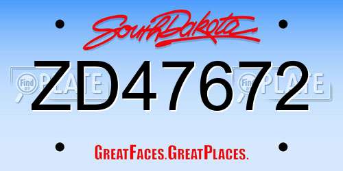 ZD47672 South Dakota License Plate