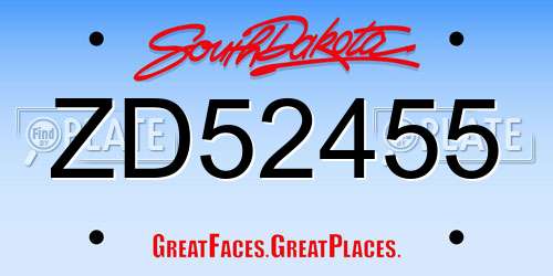 ZD52455 South Dakota License Plate