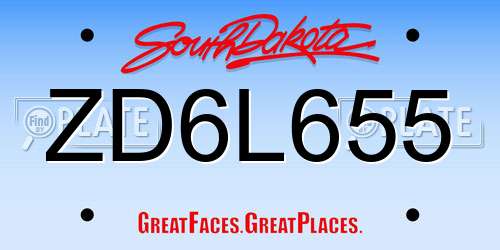 ZD6L655 South Dakota License Plate