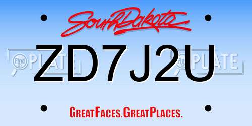 ZD7J2U South Dakota License Plate