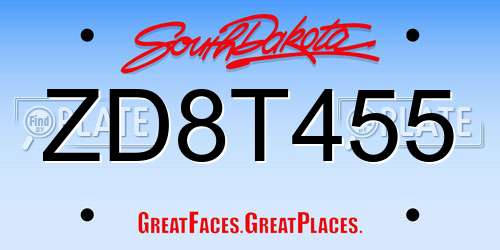 ZD8T455 South Dakota License Plate