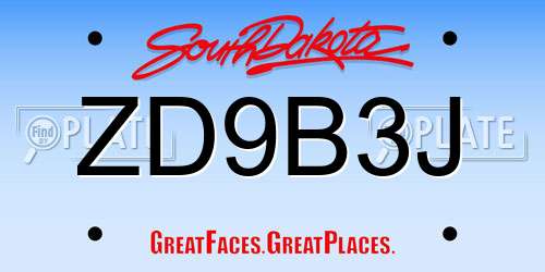 ZD9B3J South Dakota License Plate