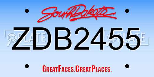 ZDB2455 South Dakota License Plate