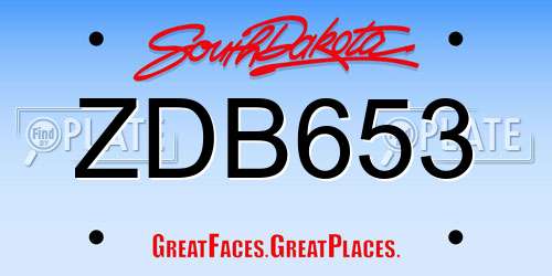 ZDB653 South Dakota License Plate