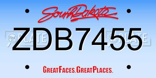 ZDB7455 South Dakota License Plate
