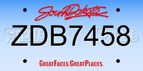ZDB7458 South Dakota License Plate