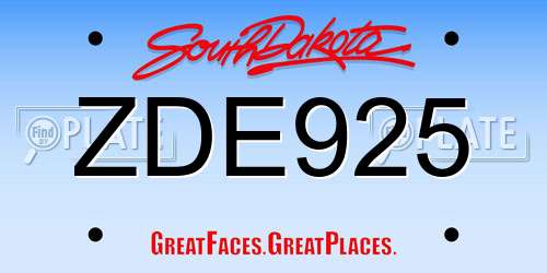 ZDE925 South Dakota License Plate