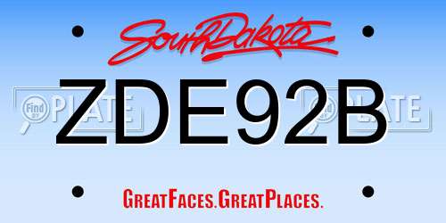 ZDE92B South Dakota License Plate