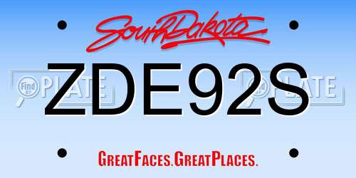 ZDE92S South Dakota License Plate