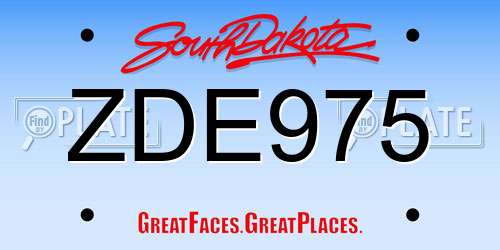 ZDE975 South Dakota License Plate