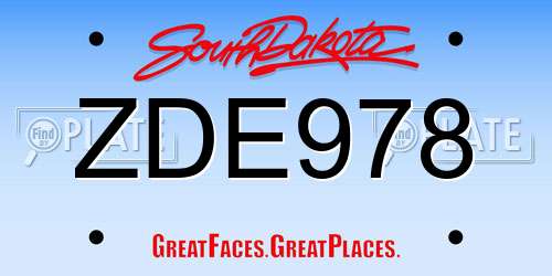 ZDE978 South Dakota License Plate