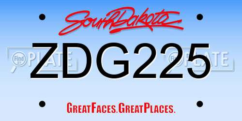 ZDG225 South Dakota License Plate