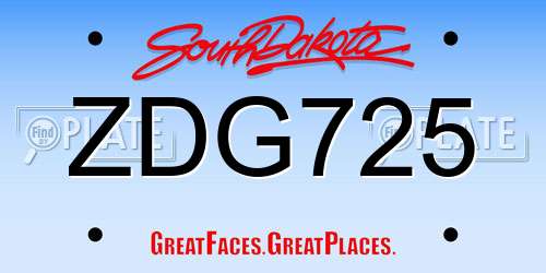 ZDG725 South Dakota License Plate