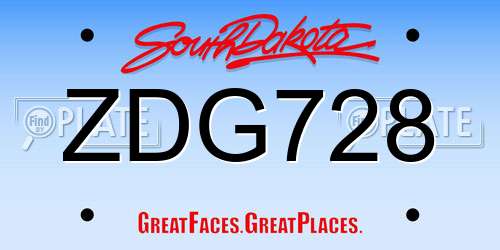 ZDG728 South Dakota License Plate
