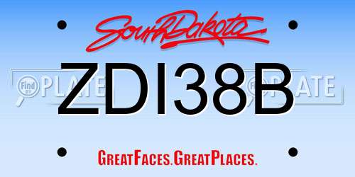 ZDI38B South Dakota License Plate