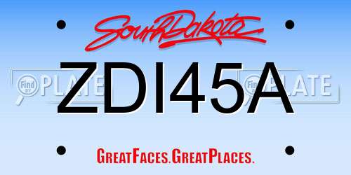 ZDI45A South Dakota License Plate