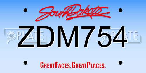 ZDM754 South Dakota License Plate