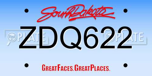 ZDQ622 South Dakota License Plate