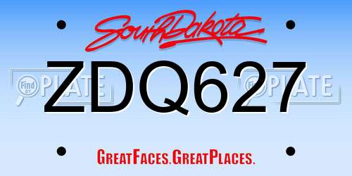 ZDQ627 South Dakota License Plate