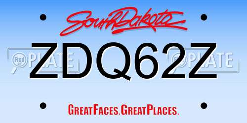 ZDQ62Z South Dakota License Plate