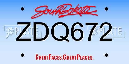 ZDQ672 South Dakota License Plate