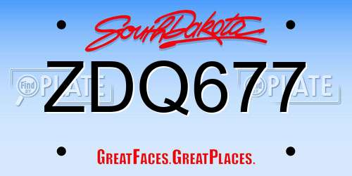 ZDQ677 South Dakota License Plate