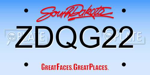 ZDQG22 South Dakota License Plate