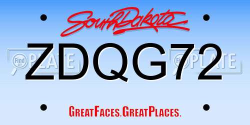 ZDQG72 South Dakota License Plate